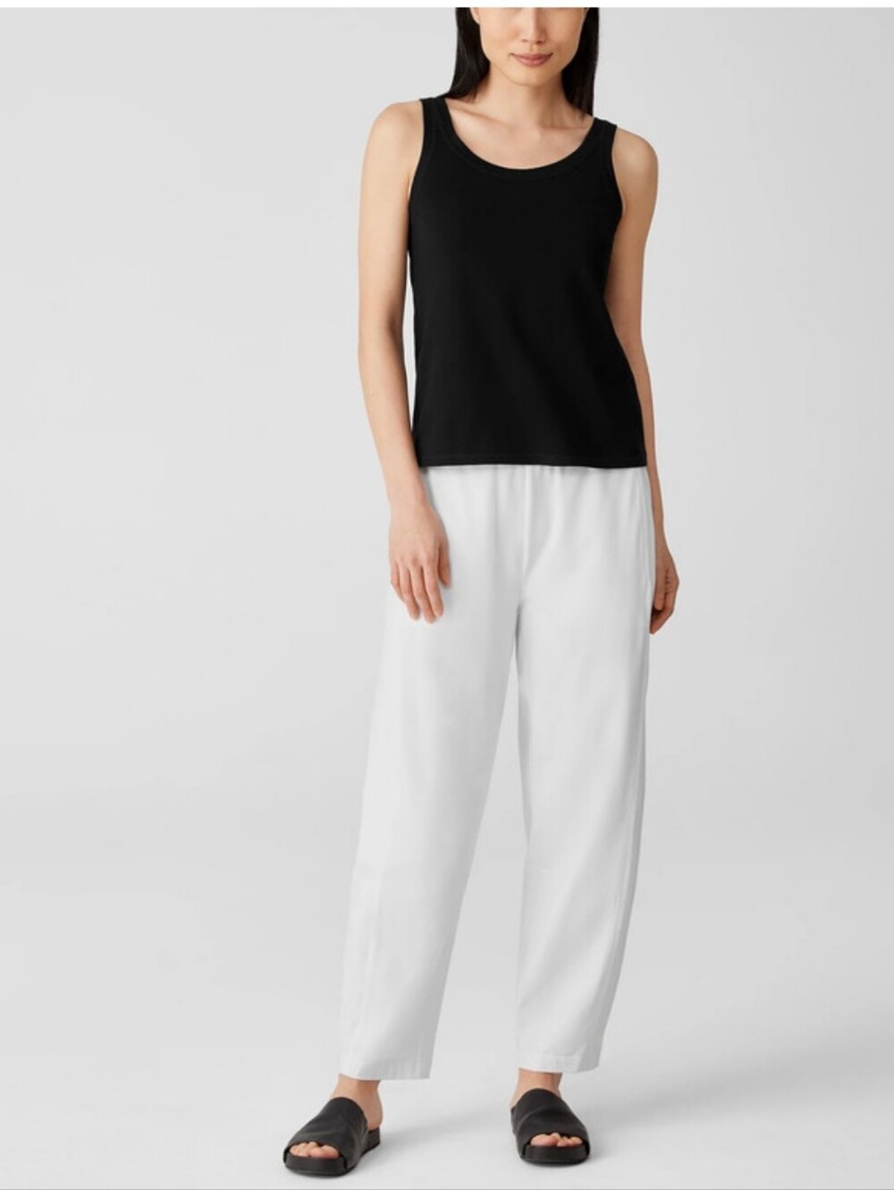 Eileen Fisher White Straight-Leg Pull-On Pants